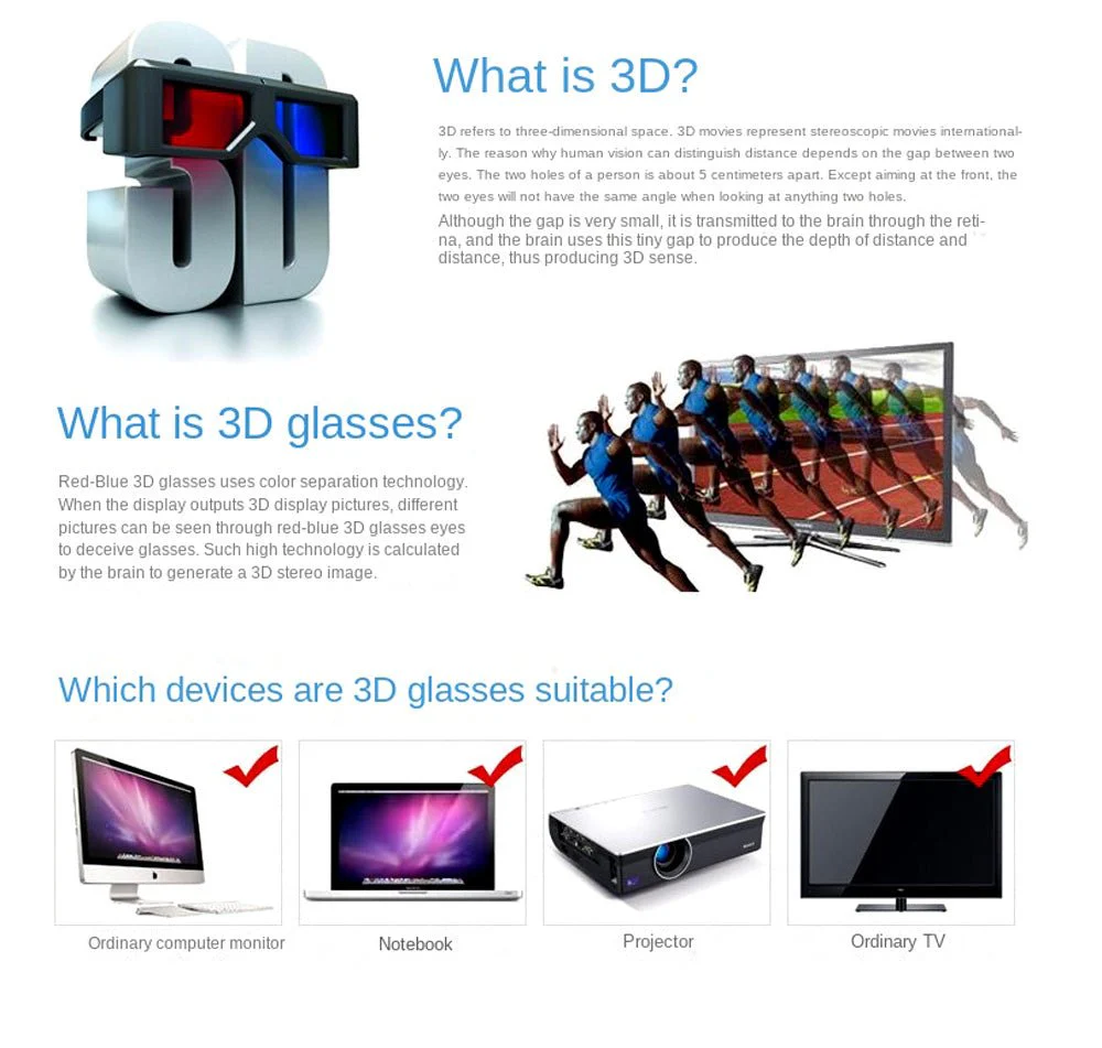 CRONY Red and blue master image lovely animal virtual reality 3d movies vr glasses 3D glasses For the projector - Image 3