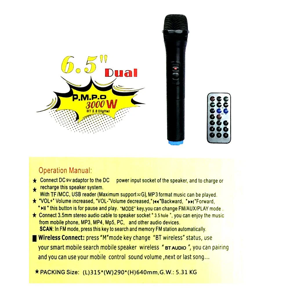 CRONY RX-6238 big  power disco light loud speaker wireless with bass echo treble rechargeable battery karaoke speaker - Image 2