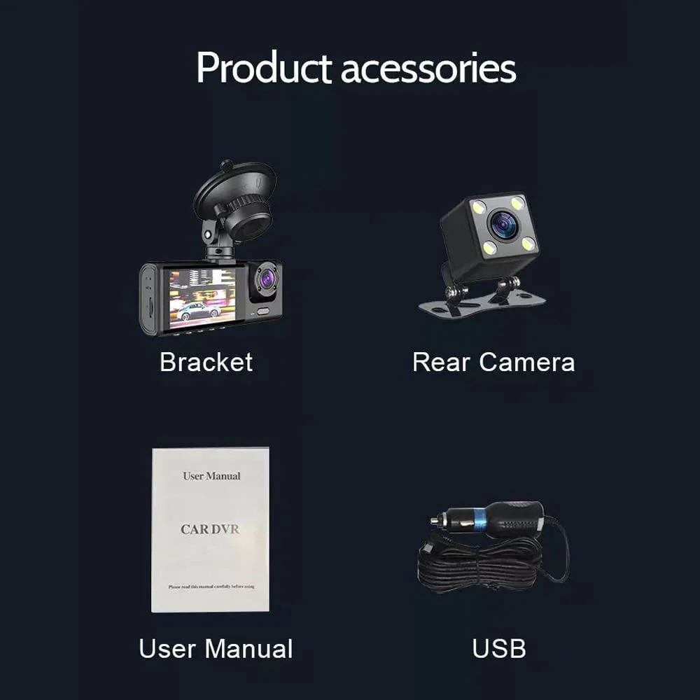 CRONY S11 Three-Camera 1920*1080 pushbutton dashcam 1080P DVR Dashcam Front Indoor and Rear View Camera Driving Recorder - Image 10