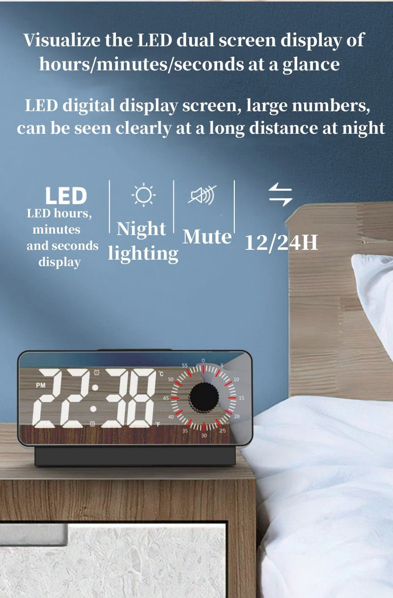 CRONY S238A Digital Alarm Clock with Visible Timer Snooze Temperature Date Knob Countdown Table Clock Dual Alarm Night Mode LED Clock - Image 10
