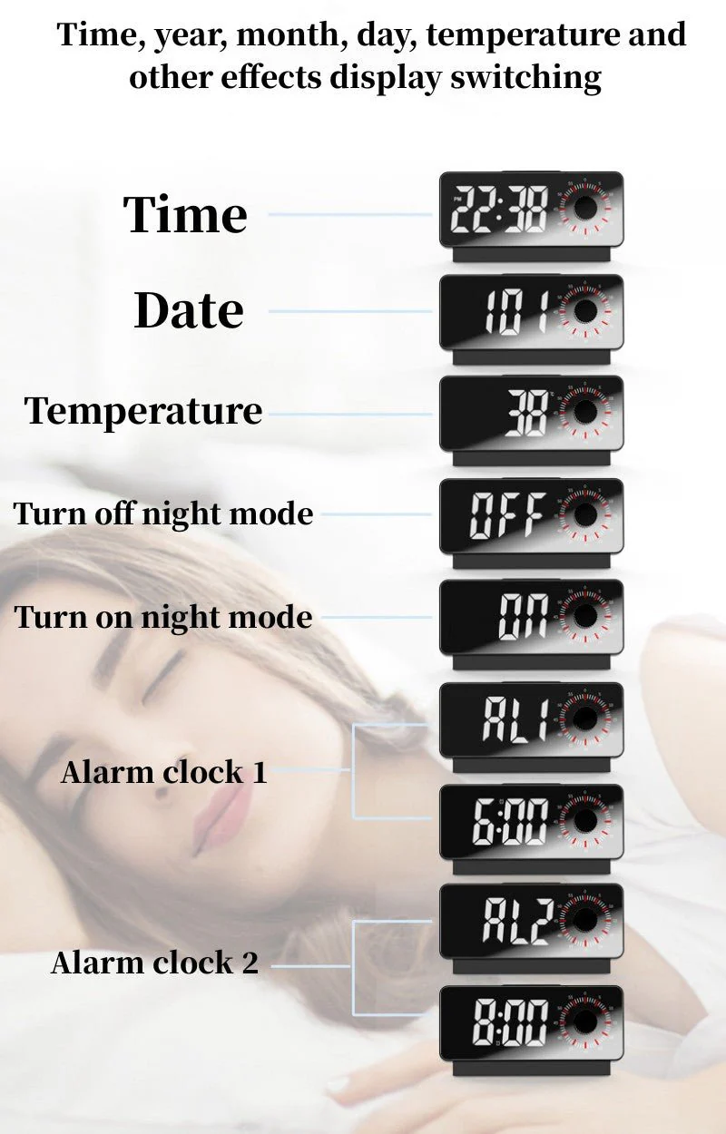 CRONY S238A Digital Alarm Clock with Visible Timer Snooze Temperature Date Knob Countdown Table Clock Dual Alarm Night Mode LED Clock - Image 11