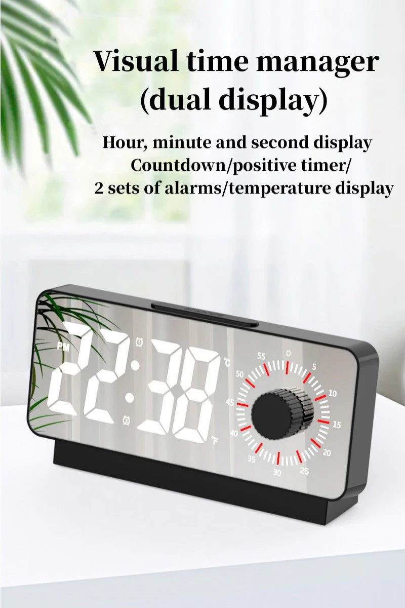 CRONY S238A Digital Alarm Clock with Visible Timer Snooze Temperature Date Knob Countdown Table Clock Dual Alarm Night Mode LED Clock - Image 14