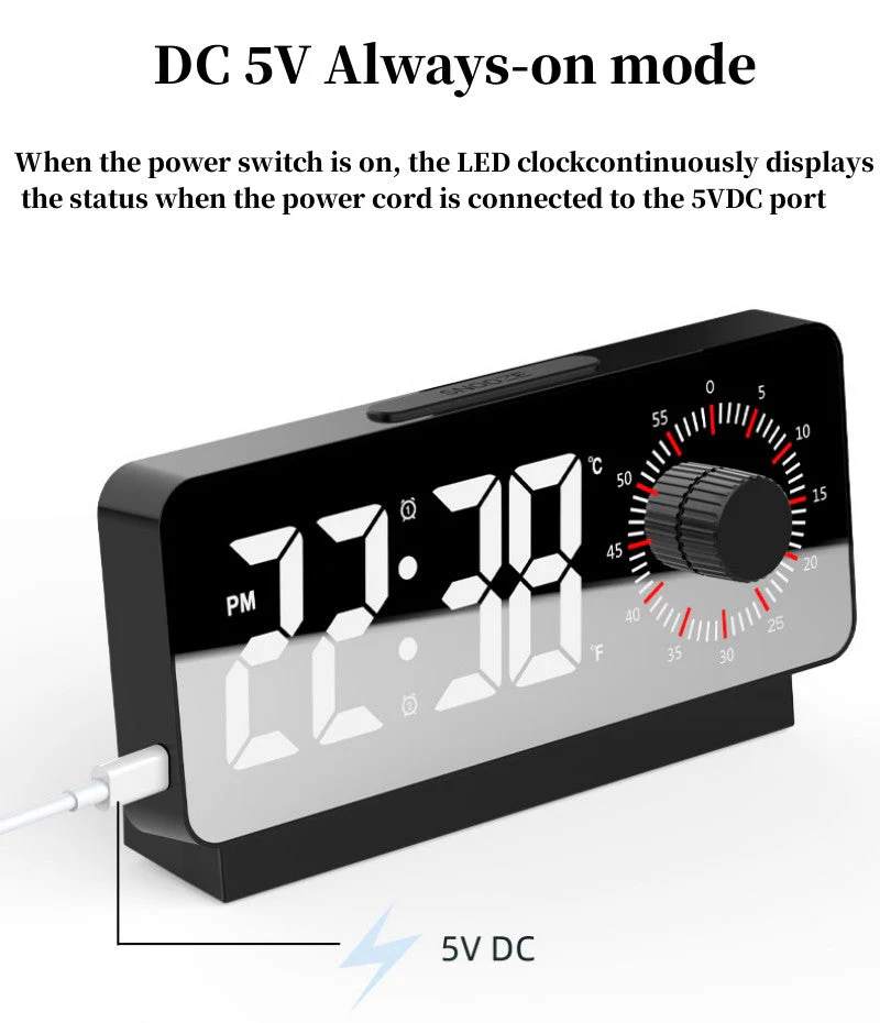 CRONY S238A Digital Alarm Clock with Visible Timer Snooze Temperature Date Knob Countdown Table Clock Dual Alarm Night Mode LED Clock - Image 3