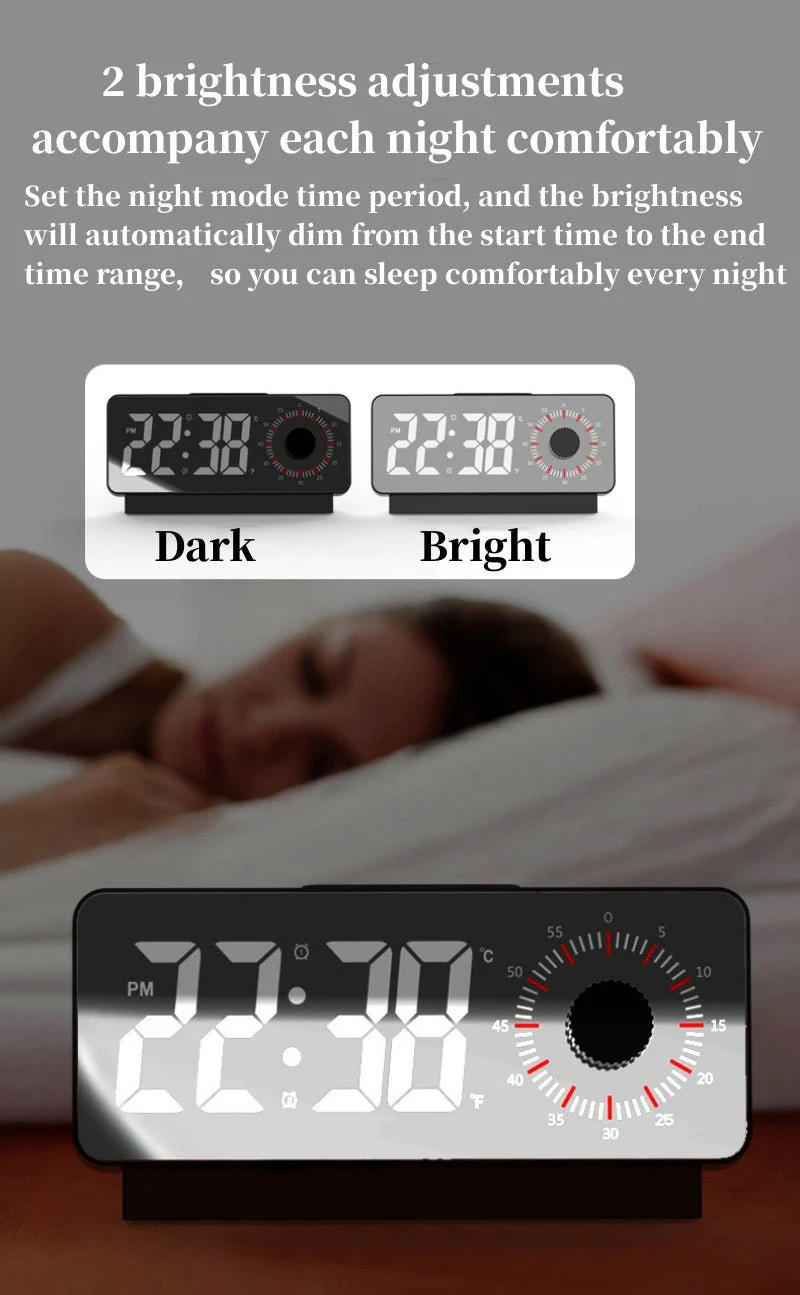 CRONY S238A Digital Alarm Clock with Visible Timer Snooze Temperature Date Knob Countdown Table Clock Dual Alarm Night Mode LED Clock - Image 5