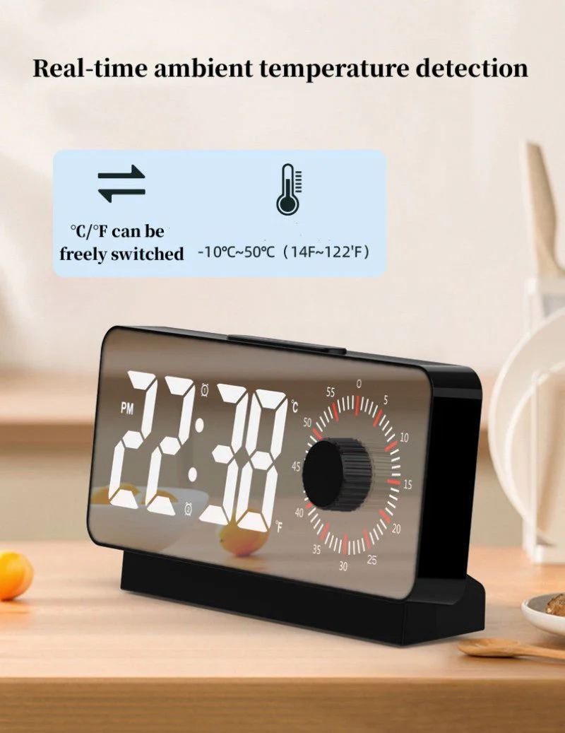 CRONY S238A Digital Alarm Clock with Visible Timer Snooze Temperature Date Knob Countdown Table Clock Dual Alarm Night Mode LED Clock - Image 6