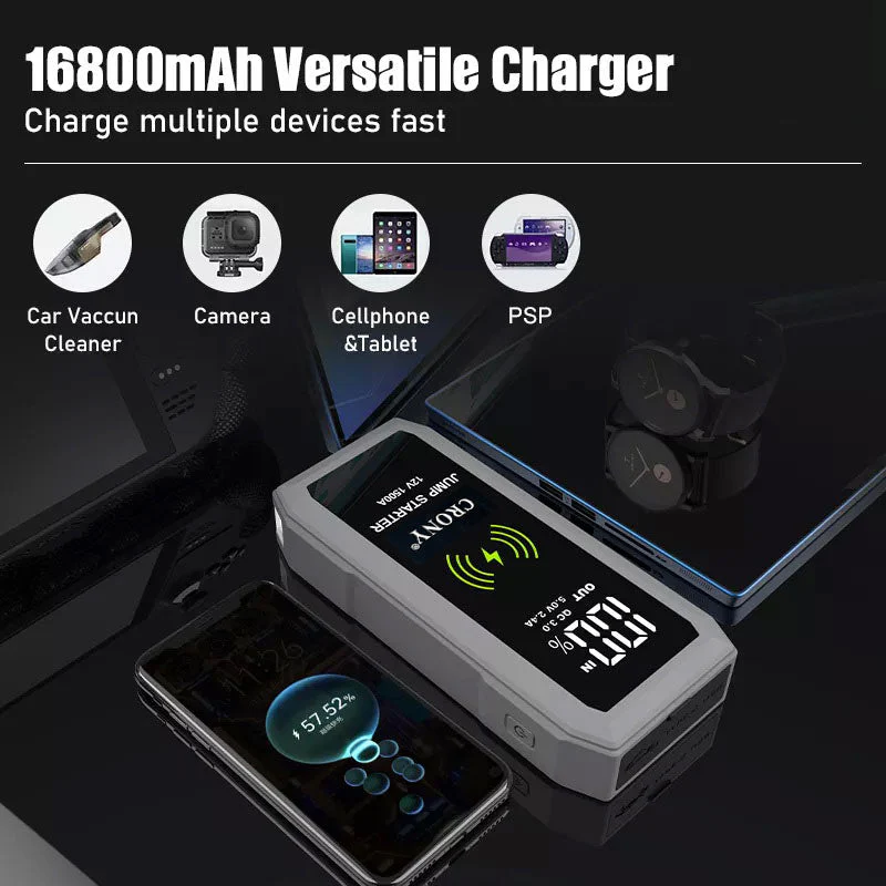 CRONY S606+Air Super Jumper Starter 12V Auto Car Battery Portable Jump Starter Power Station with wireless charging function - Image 11