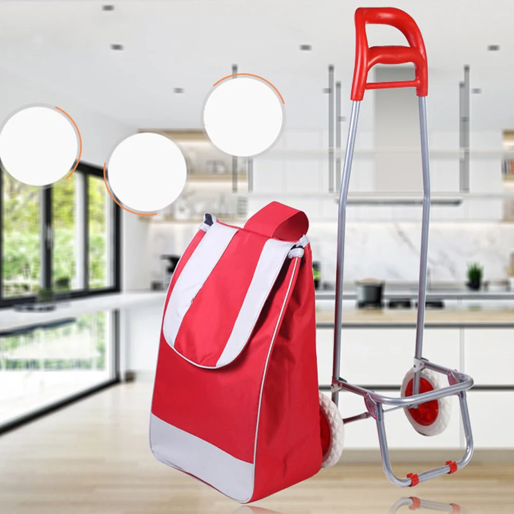 CRONY SC001 Shiping Cart Shopping Trolley Bag Folding Shopping Cart Collapsible Trolley Bag | red - Image 3