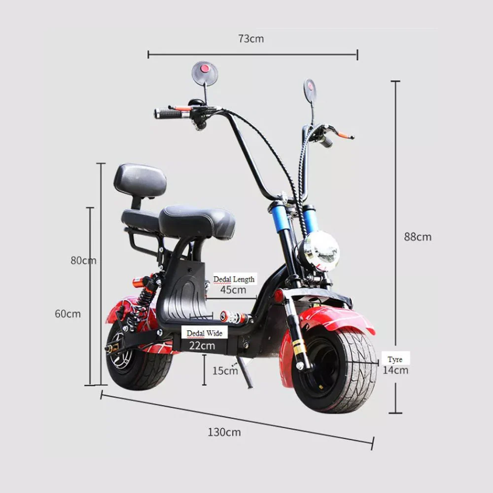 CRONY Small Harley two seat big tires with BT  1000w high power two wheels adult electric scooter Electric Motorcycle UK Flag - Image 10