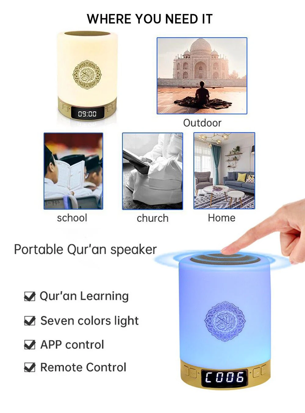 CRONY SQ-122 Bluetooth Quran Speaker Muslim Koran Reciter Support MP3 FM 8GB TF Card Radio Quran Speakers With Remote Control 14 Languages 5.0 - Image 5