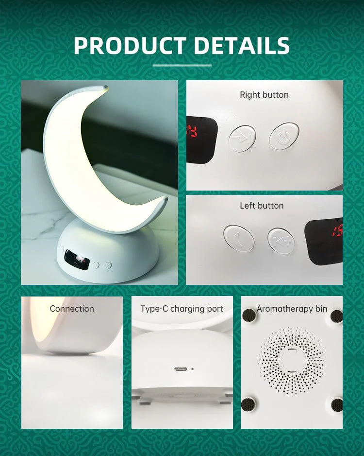 CRONY SQ-902 guran speaker Speaker Quran Led Moon Lamp Aromatherapy Function Azan Alarm Clock Quran Player - Image 15