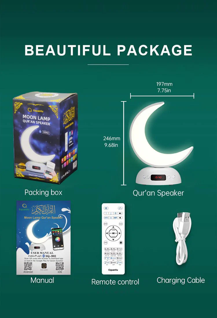 CRONY SQ-902 guran speaker Speaker Quran Led Moon Lamp Aromatherapy Function Azan Alarm Clock Quran Player - Image 17