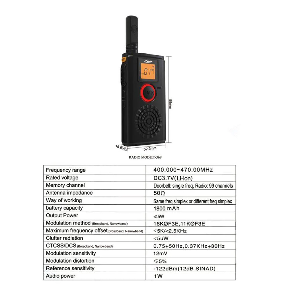CRONY 5W CY-998 Walkie talkie T-368 Two Way Radio Professional FM 1-4 KM - Image 5