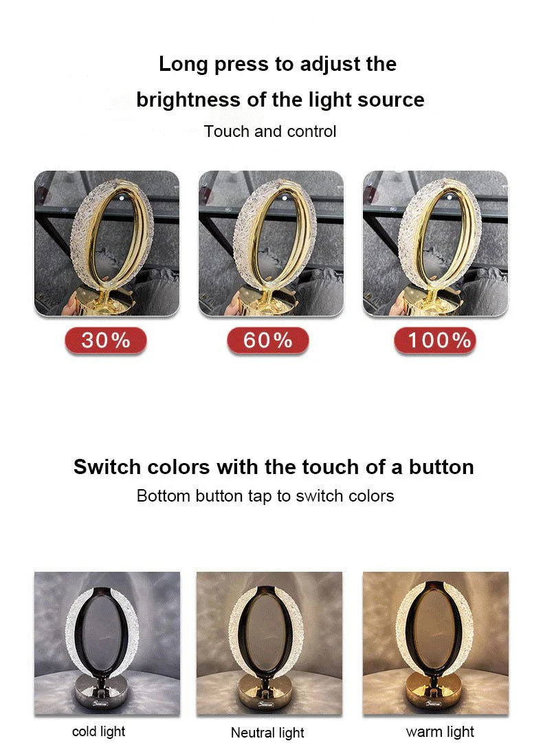 CRONY Three-color touch charging star eye lamp Modern Luxury Crystal Desk Lamp Bedroom Portable Night Light - Image 9