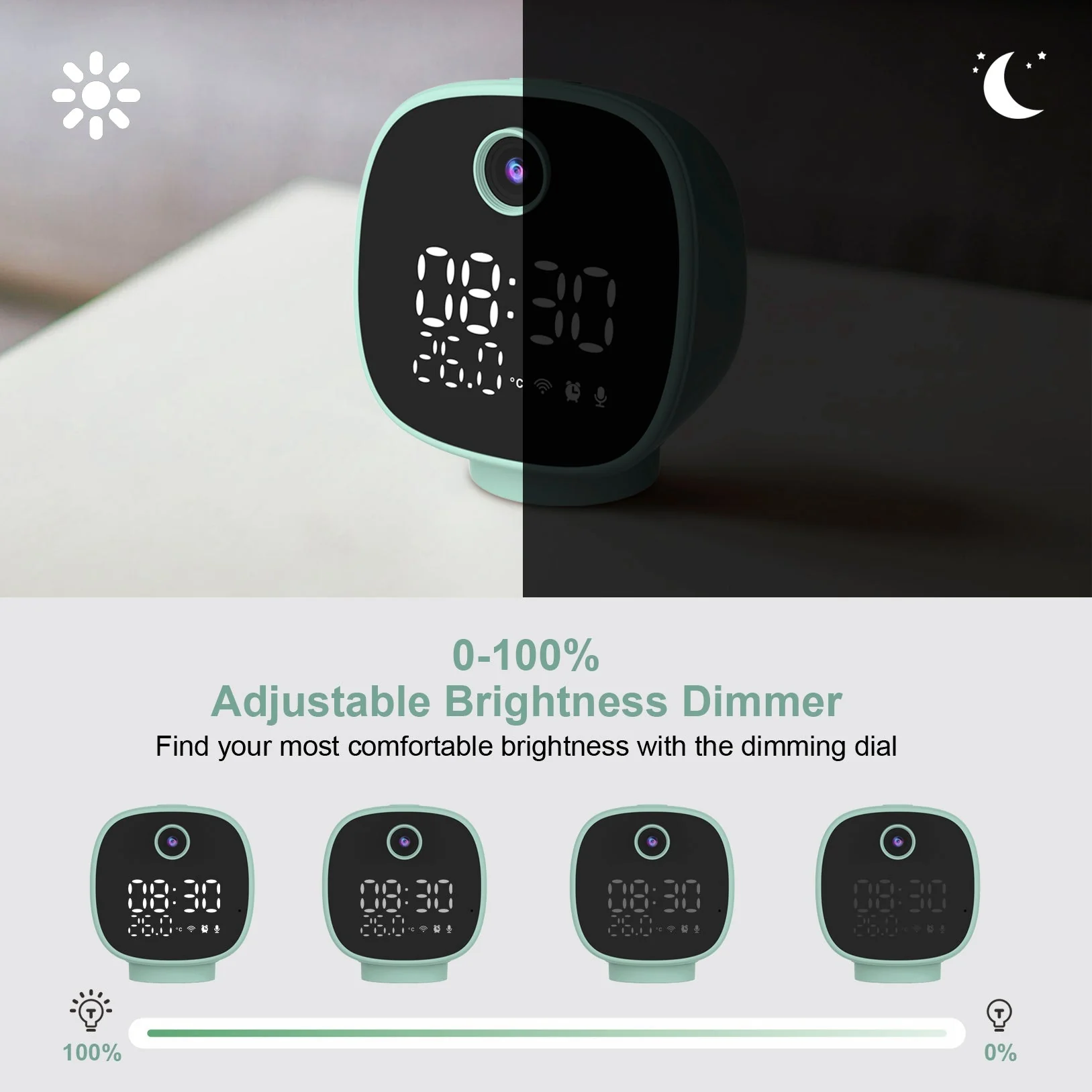 CRONY IPC180 500W WIFI Camera+Clock+Night light+Temperature TUYA Wifi Temperature Alarm Baby Monitor with Night Lamp Clock - Image 4