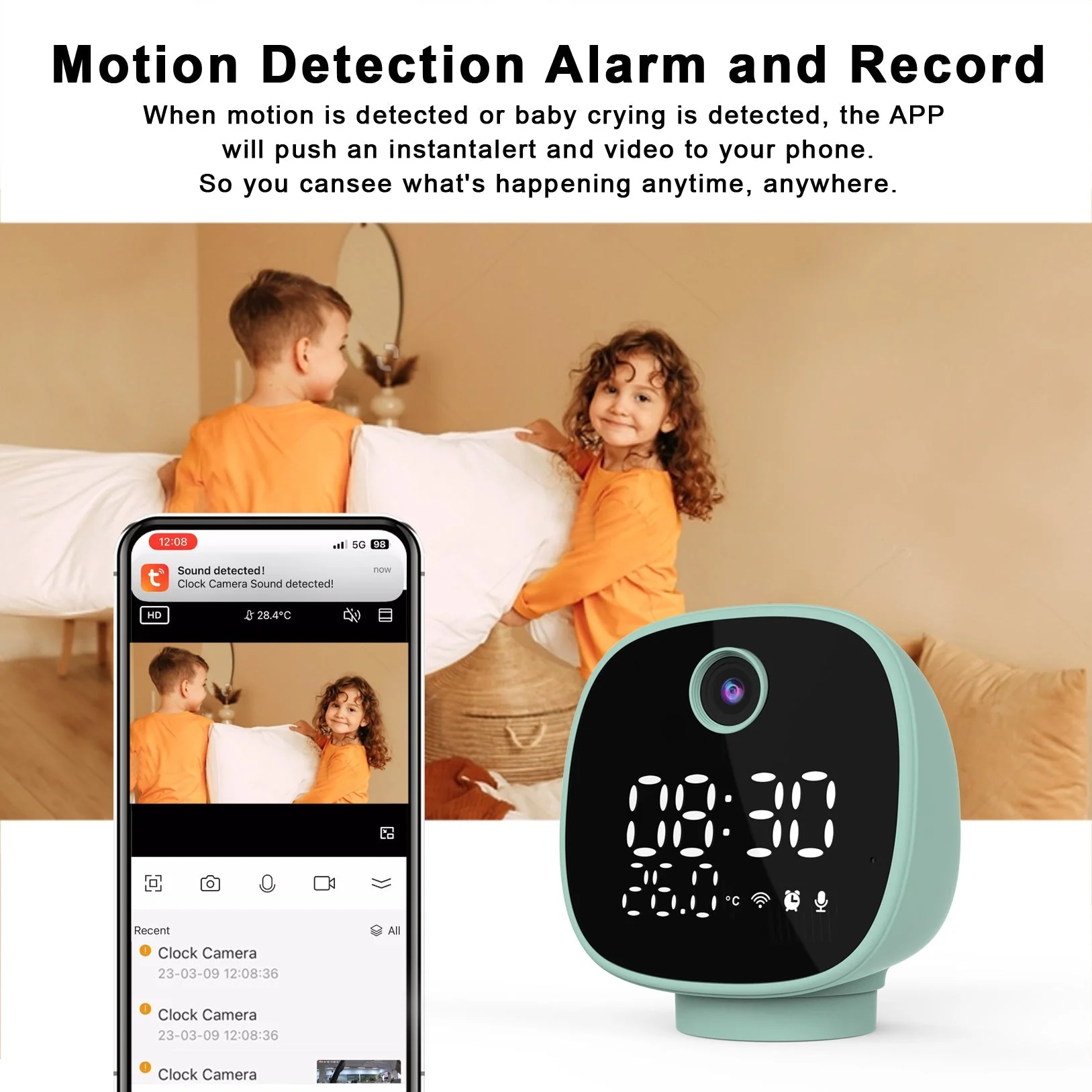 CRONY IPC180 500W WIFI Camera+Clock+Night light+Temperature TUYA Wifi Temperature Alarm Baby Monitor with Night Lamp Clock - Image 5