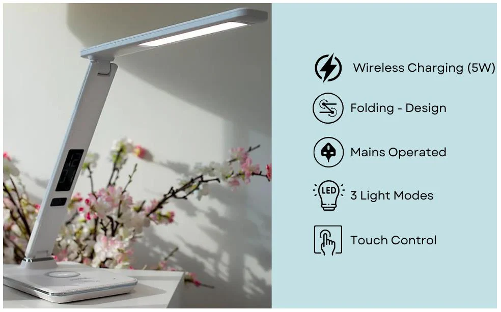 CRONY U13Q Table Lamp with wirelese charge-night light Clock LED Desk Lamp with Built-in Wireless Charger & Alarm Clock - Image 16