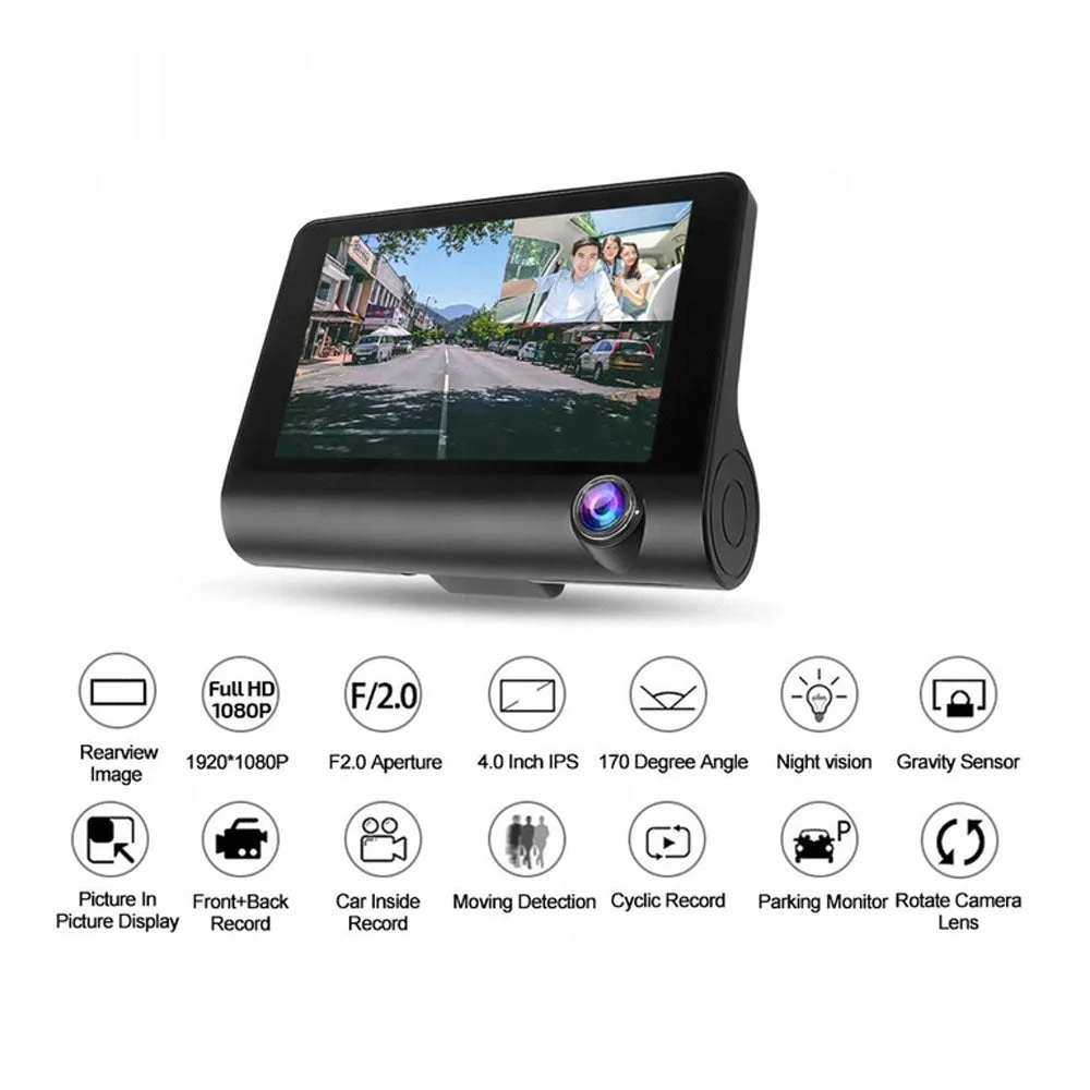 CRONY V504 Three-Camera 1920*1080 touch dashcam Car DVR 3 Cameras Lens 4 Inch IPS Dash Cam Rearview Camera Video Recorder - Image 12