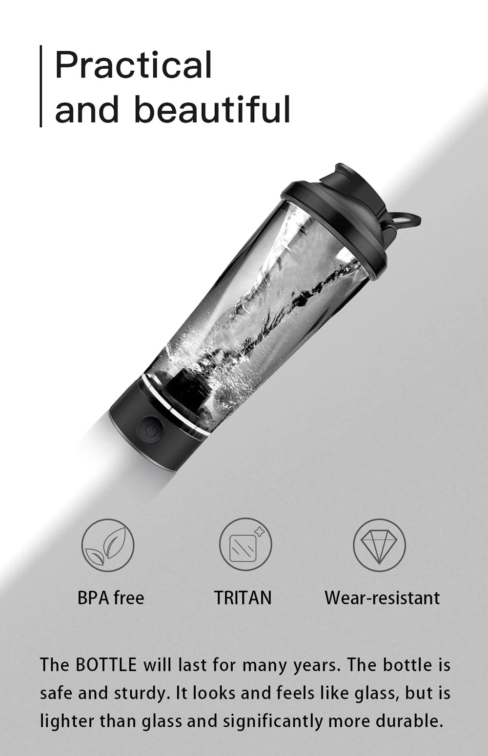 CRONY VT-006 Self-mixing Cup Portable Sustainable Rechargeable Plastic Electric Shaker Water Bottles - Image 17