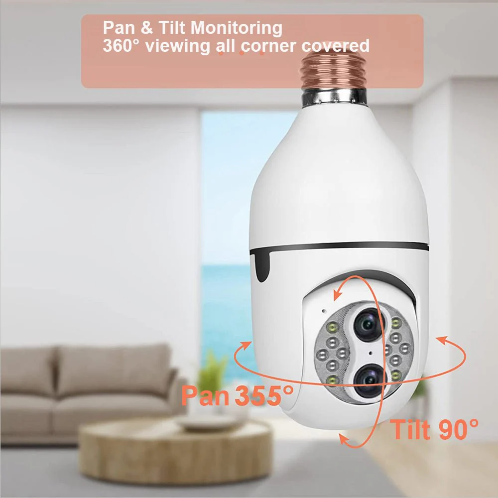 CRONY Y24-1080P Binocular zoom light bulb IP Camera Night Vision 360 Degree Auto Motion Tracking PTZ Two Way Audio Dual Lens Wifi Bulb Camera - Image 3