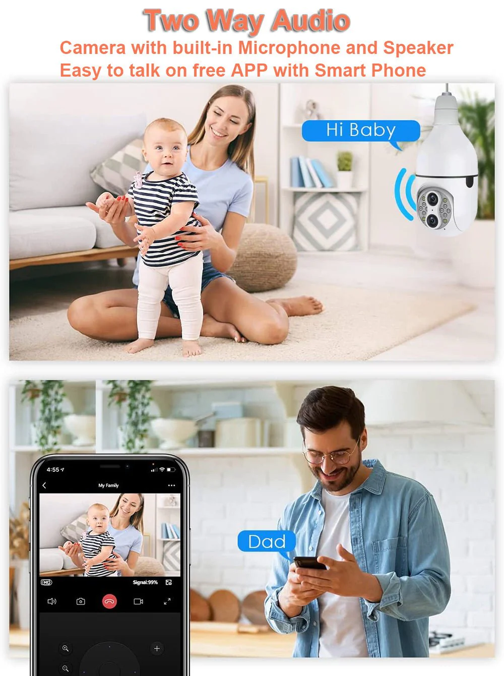 CRONY Y24-1080P Binocular zoom light bulb IP Camera Night Vision 360 Degree Auto Motion Tracking PTZ Two Way Audio Dual Lens Wifi Bulb Camera - Image 5