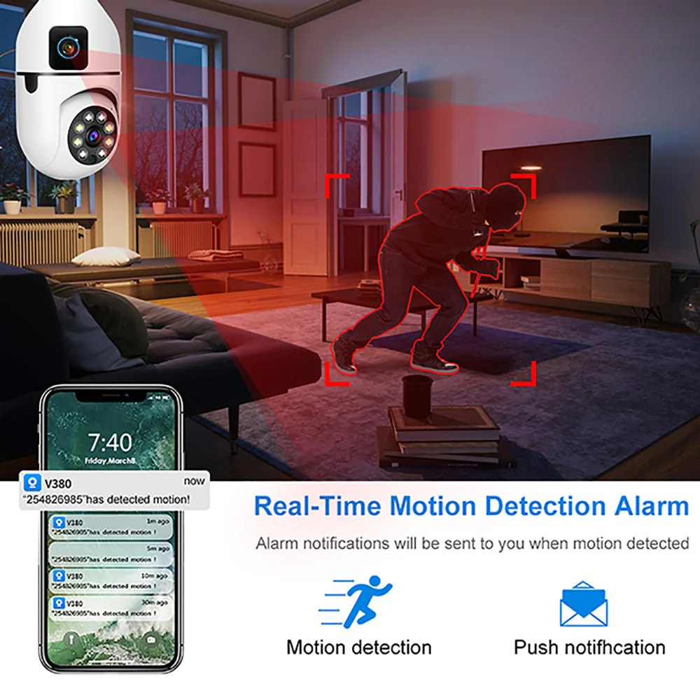 CRONY Y27 V380 1080P WIFI Bulb Camera Wireless Baby Monitor Dual Lens Color Night Vision Two-Way Audio - Image 4