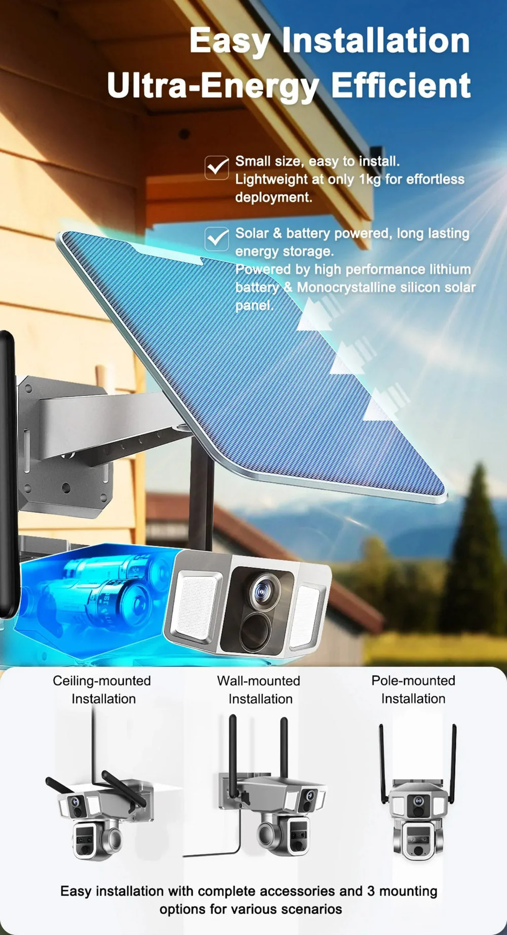 CRONY Y7A 4G-WiFi-4K-8MP(10X) Solar Triple-lens Linkage Camera CCTV 9W Solar Panel - Image 10