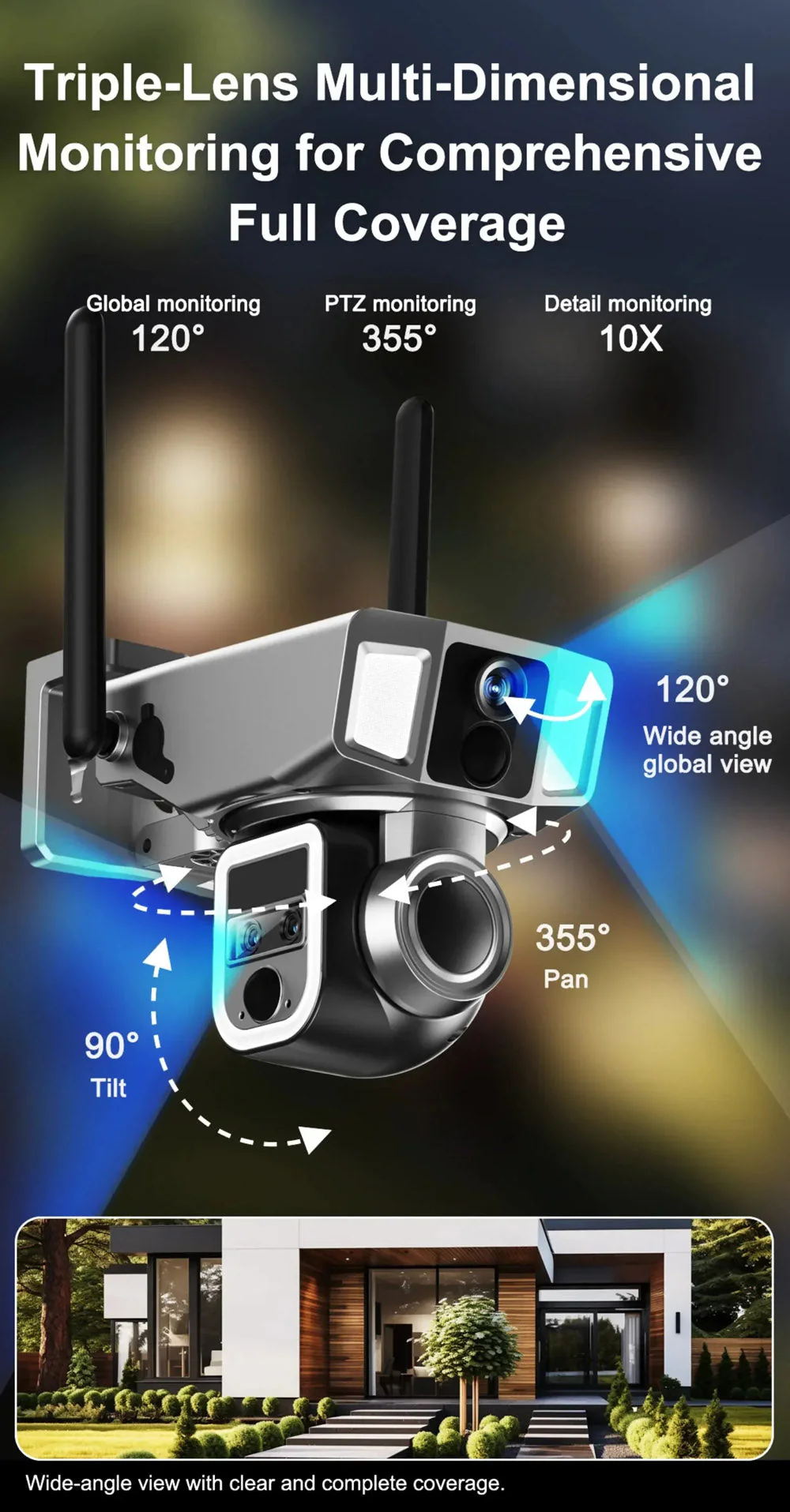 CRONY Y7A 4G-WiFi-4K-8MP(10X) Solar Triple-lens Linkage Camera CCTV 9W Solar Panel - Image 11