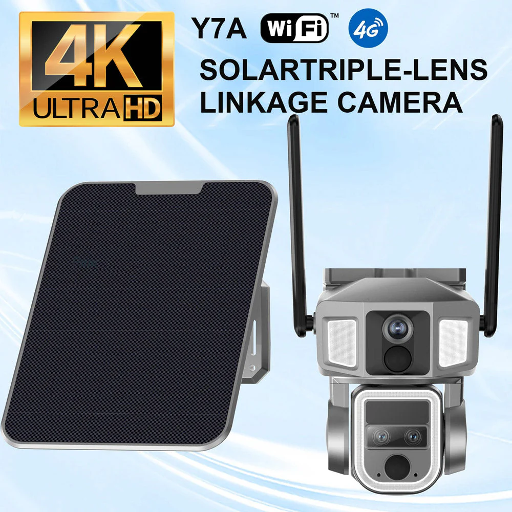 CRONY Y7A 4G-WiFi-4K-8MP(10X) Solar Triple-lens Linkage Camera CCTV 9W Solar Panel - Image 4
