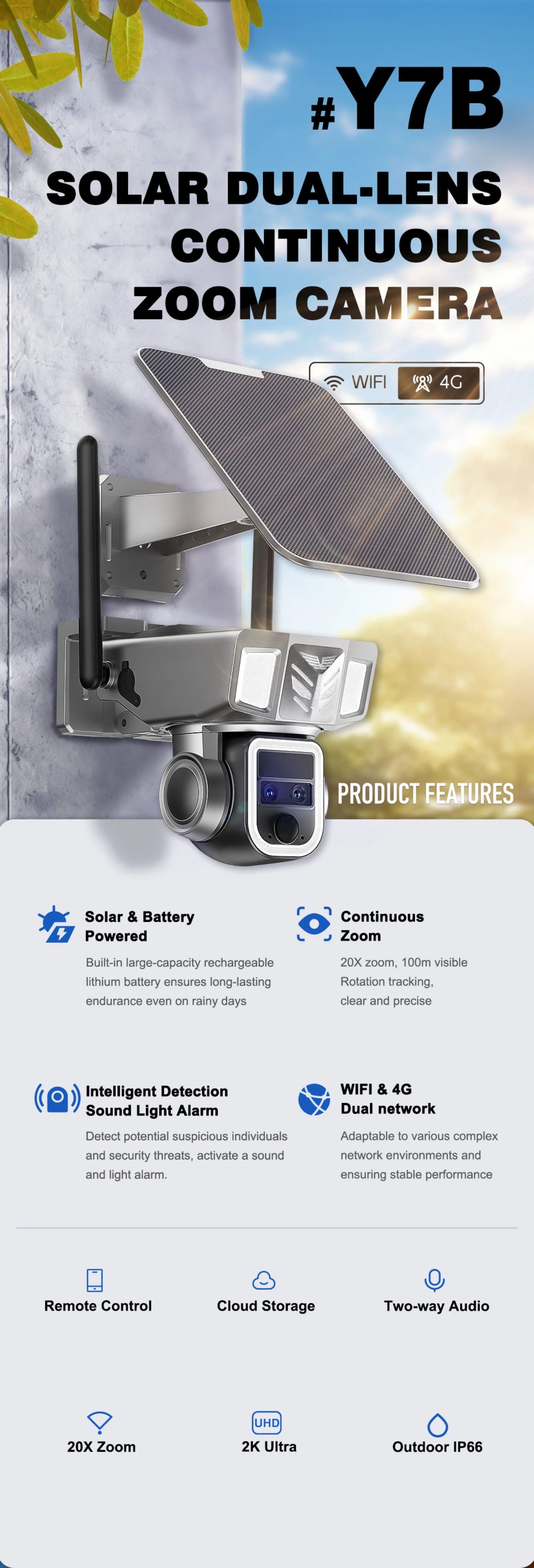 CRONY Y7B 4G-4K-8MP Solar Dual-lens Continuous Zoom Camera - Image 6