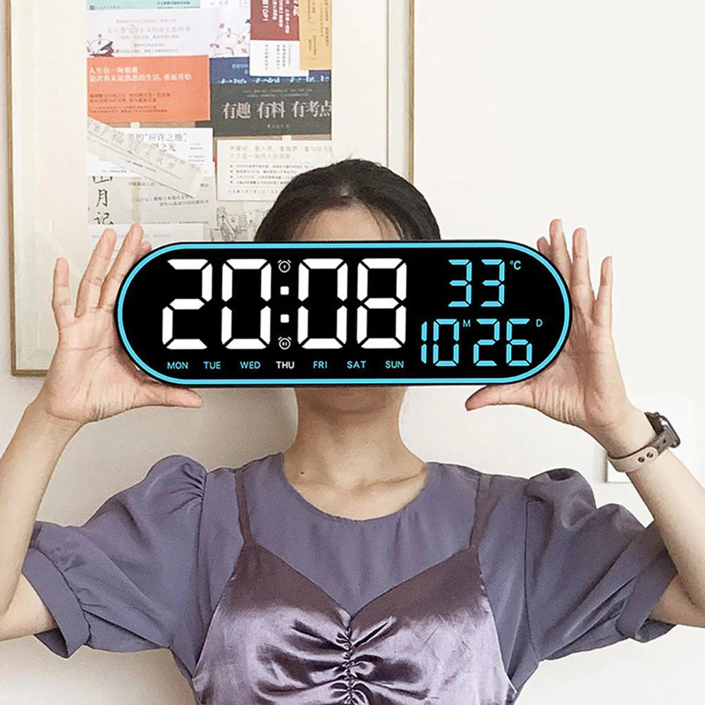 CRPONY 8021 White+Blue Electronic Clock Display 5 Adjustable Brightness Wall Clock For Home Farmhouse Office - Image 13