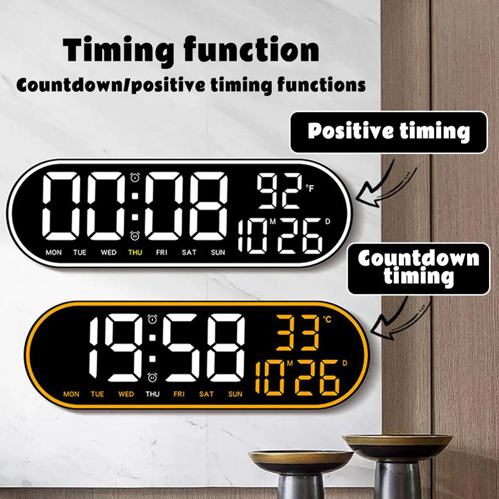 CRPONY 8021 White+Blue Electronic Clock Display 5 Adjustable Brightness Wall Clock For Home Farmhouse Office - Image 18