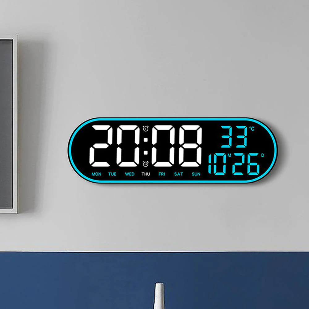 CRPONY 8021 White+Blue Electronic Clock Display 5 Adjustable Brightness Wall Clock For Home Farmhouse Office - Image 24