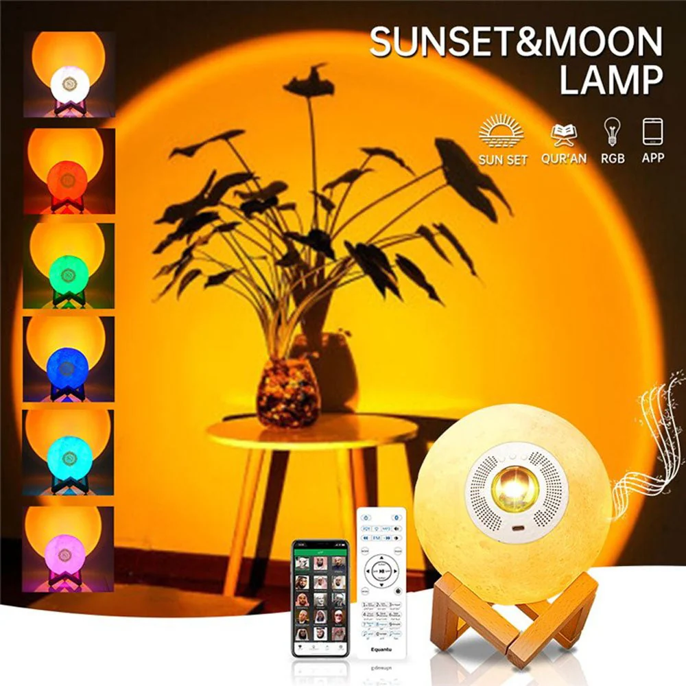 EQUANTU SQ-175 Creative Moon Lamp Quran Speaker Kids Night Light 7 Colors LED 3D Star Moon Light with Stand - Image 4