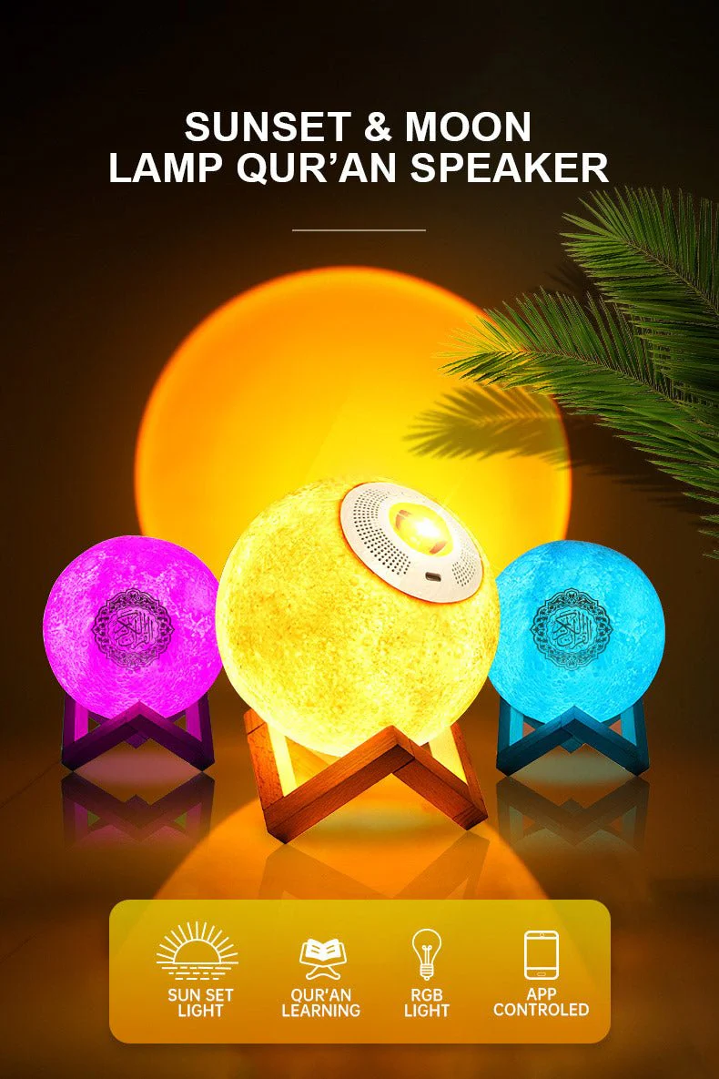 EQUANTU SQ-175 Creative Moon Lamp Quran Speaker Kids Night Light 7 Colors LED 3D Star Moon Light with Stand - Image 5