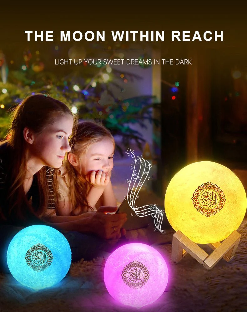 EQUANTU SQ-175 Creative Moon Lamp Quran Speaker Kids Night Light 7 Colors LED 3D Star Moon Light with Stand - Image 7