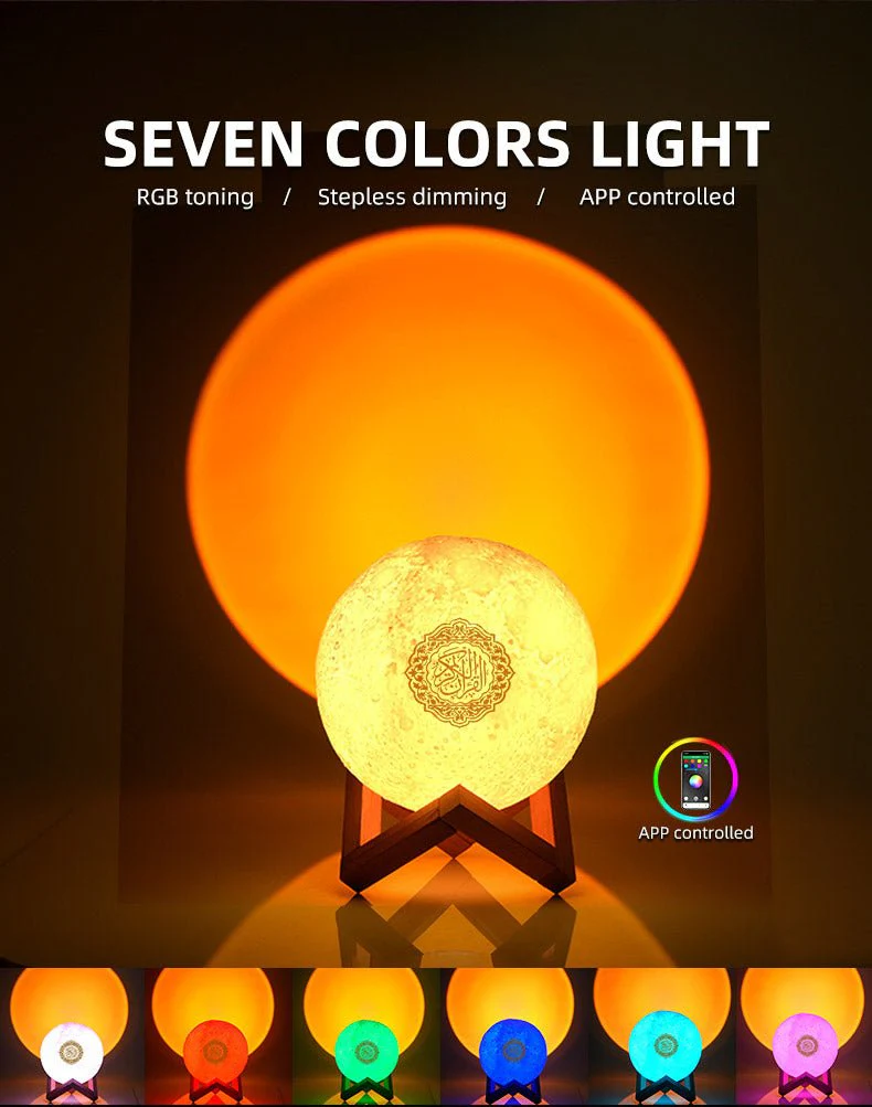 EQUANTU SQ-175 Creative Moon Lamp Quran Speaker Kids Night Light 7 Colors LED 3D Star Moon Light with Stand - Image 8