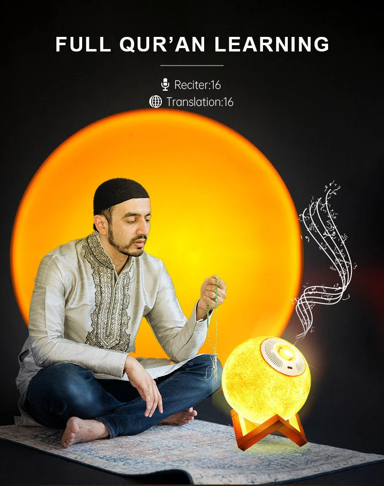 EQUANTU SQ-175 Creative Moon Lamp Quran Speaker Kids Night Light 7 Colors LED 3D Star Moon Light with Stand - Image 9