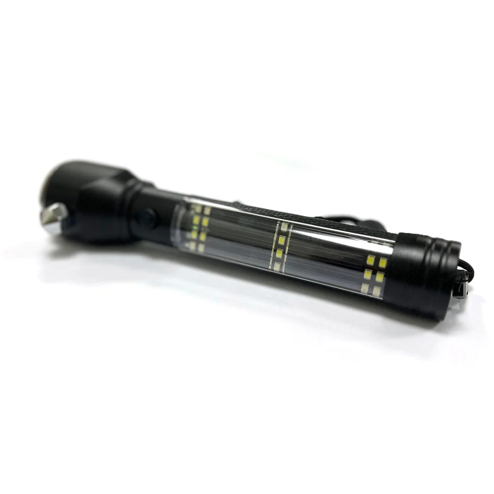 H04-T01 Solar Powered Tactical Flashlight Multi Function Outdoor Car LED Flashlight Ultra Bright Torch Light, with Safety Hammer - Image 13