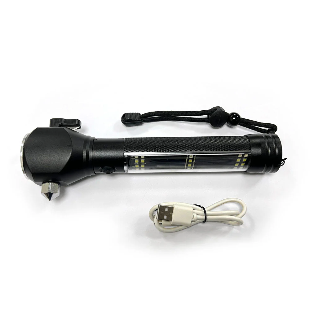 H04-T01 Solar Powered Tactical Flashlight Multi Function Outdoor Car LED Flashlight Ultra Bright Torch Light, with Safety Hammer - Image 14