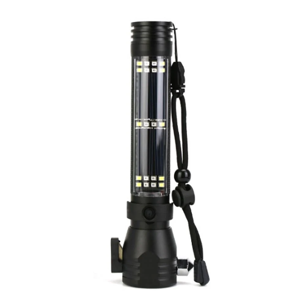 H04-T01 Solar Powered Tactical Flashlight Multi Function Outdoor Car LED Flashlight Ultra Bright Torch Light, with Safety Hammer - Image 2