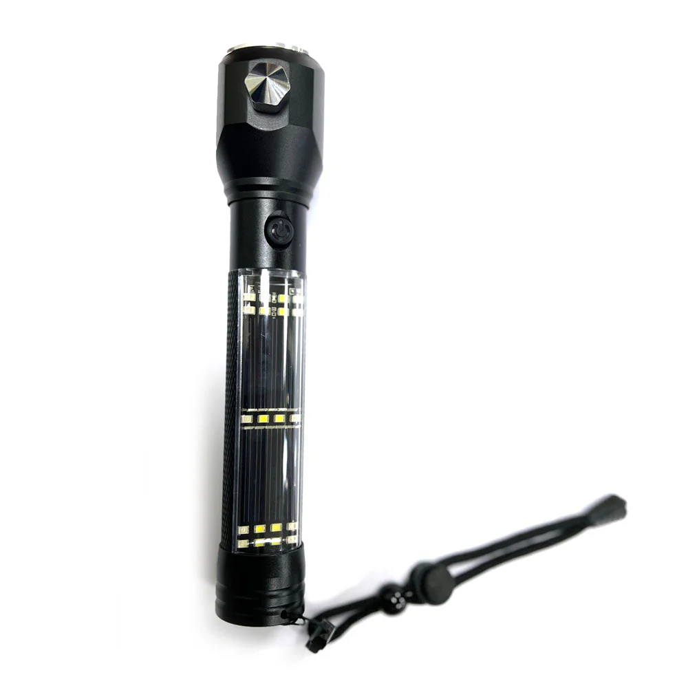 H04-T01 Solar Powered Tactical Flashlight Multi Function Outdoor Car LED Flashlight Ultra Bright Torch Light, with Safety Hammer - Image 8