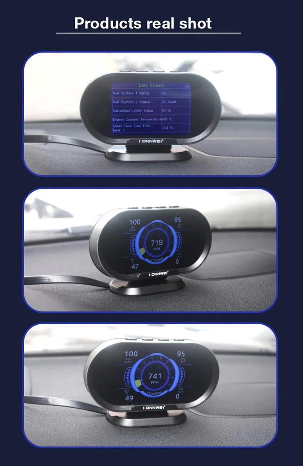 KONNWEI KW206 HUD OBD2 Car Diagnostic Scanner On-Board Computer Gauge DTC Engine Code Reader Voltage Test LCD Screen Built-in Speaker - Image 12