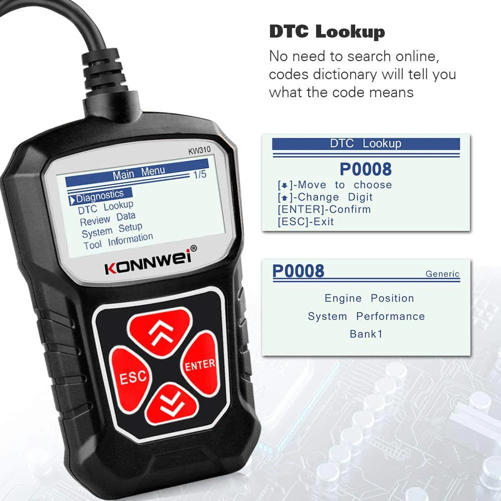 KONNWEI KW310 CAN OBD Scan Tool OBD2 Scanner Full OBDII - Image 5