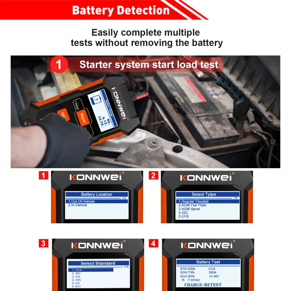 KONNWEI KW520 12V/10A-24V/5A Battery Tester+Charger+Repair Tool with tester and repair function - Image 10