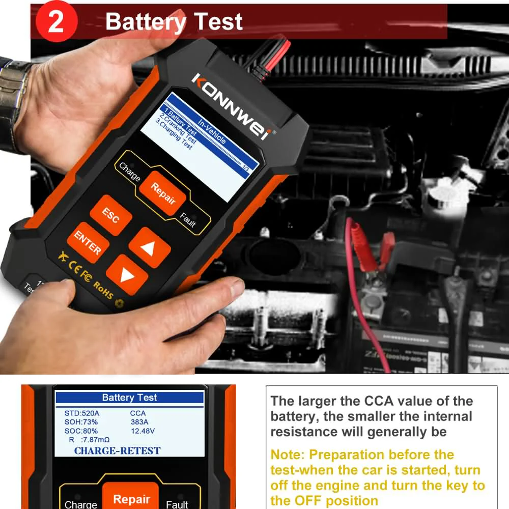 KONNWEI KW520 12V/10A-24V/5A Battery Tester+Charger+Repair Tool with tester and repair function - Image 11