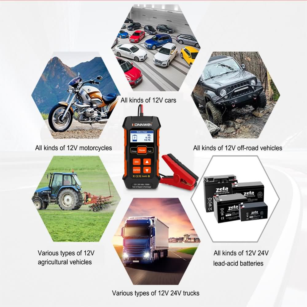 KONNWEI KW520 12V/10A-24V/5A Battery Tester+Charger+Repair Tool with tester and repair function - Image 3
