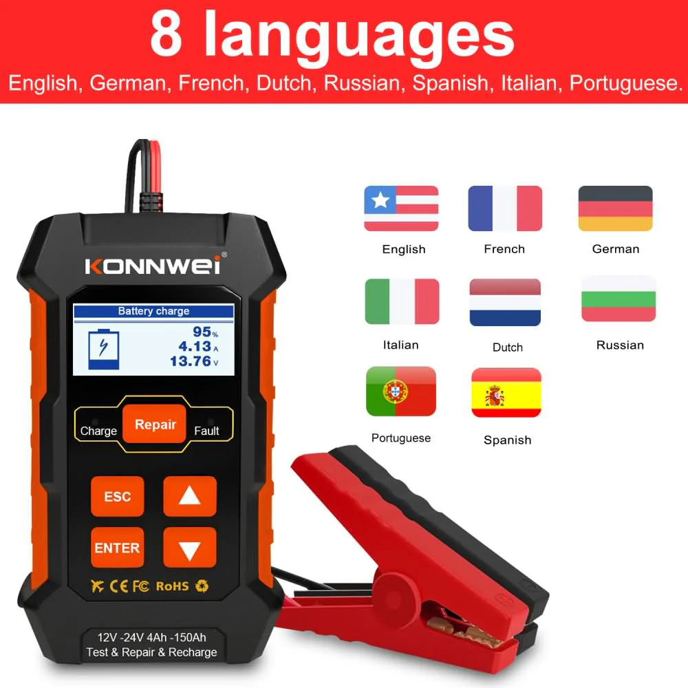 KONNWEI KW520 12V/10A-24V/5A Battery Tester+Charger+Repair Tool with tester and repair function - Image 6