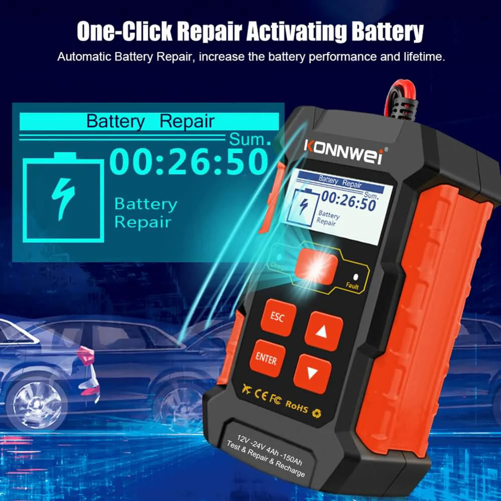 KONNWEI KW520 12V/10A-24V/5A Battery Tester+Charger+Repair Tool with tester and repair function - Image 9