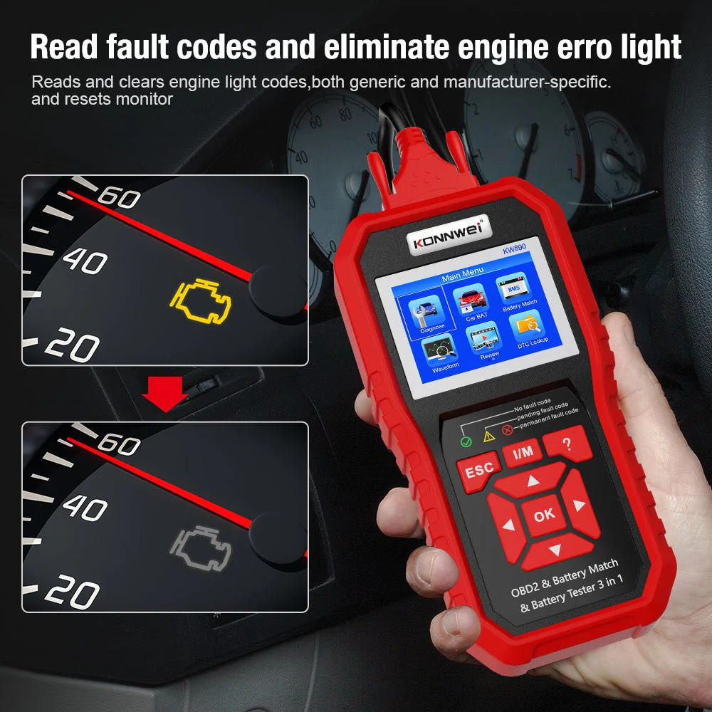 KONNWEI KW890 Battery Tester Car OBDII Oil Service Light Reset Tool OBD2 Scanner Car Professional Automotive Code Reader Diagnose Tool - Image 13