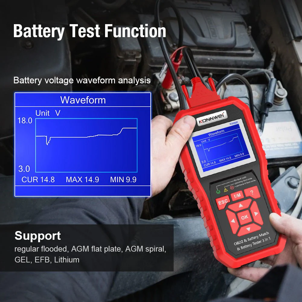 KONNWEI KW890 Battery Tester Car OBDII Oil Service Light Reset Tool OBD2 Scanner Car Professional Automotive Code Reader Diagnose Tool - Image 4